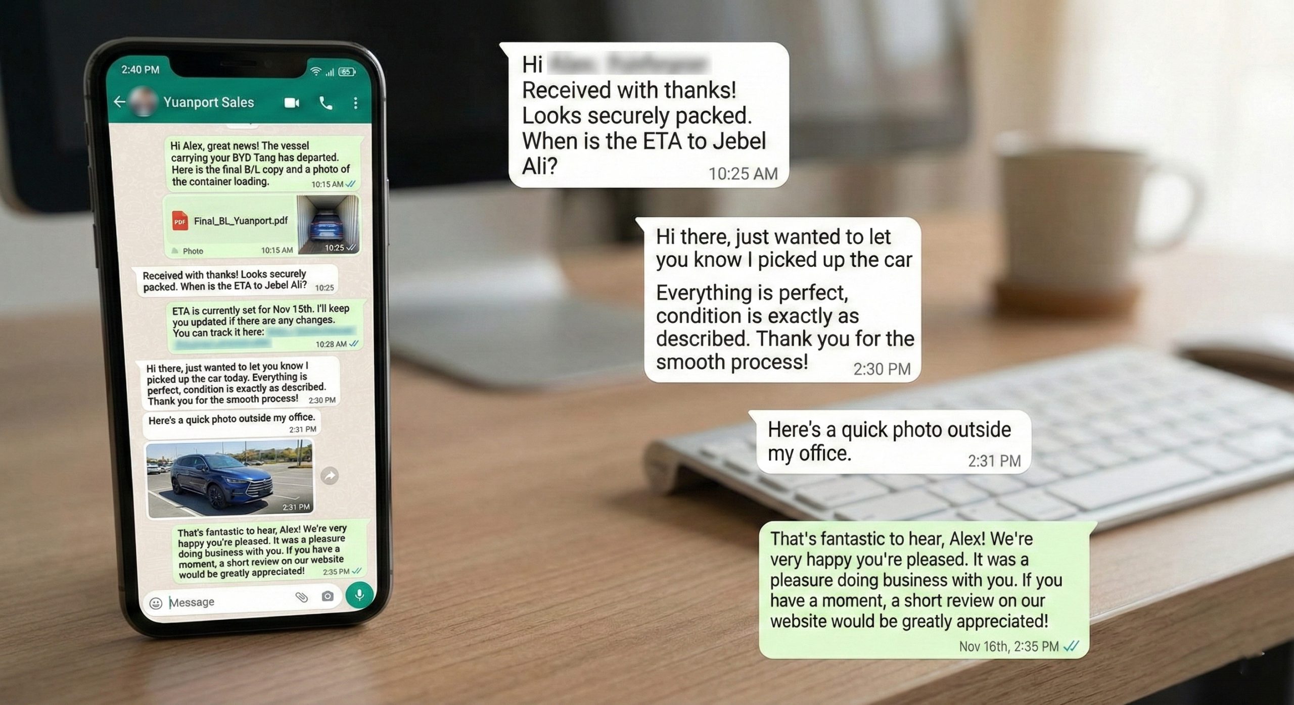 Service client WhatsApp export auto