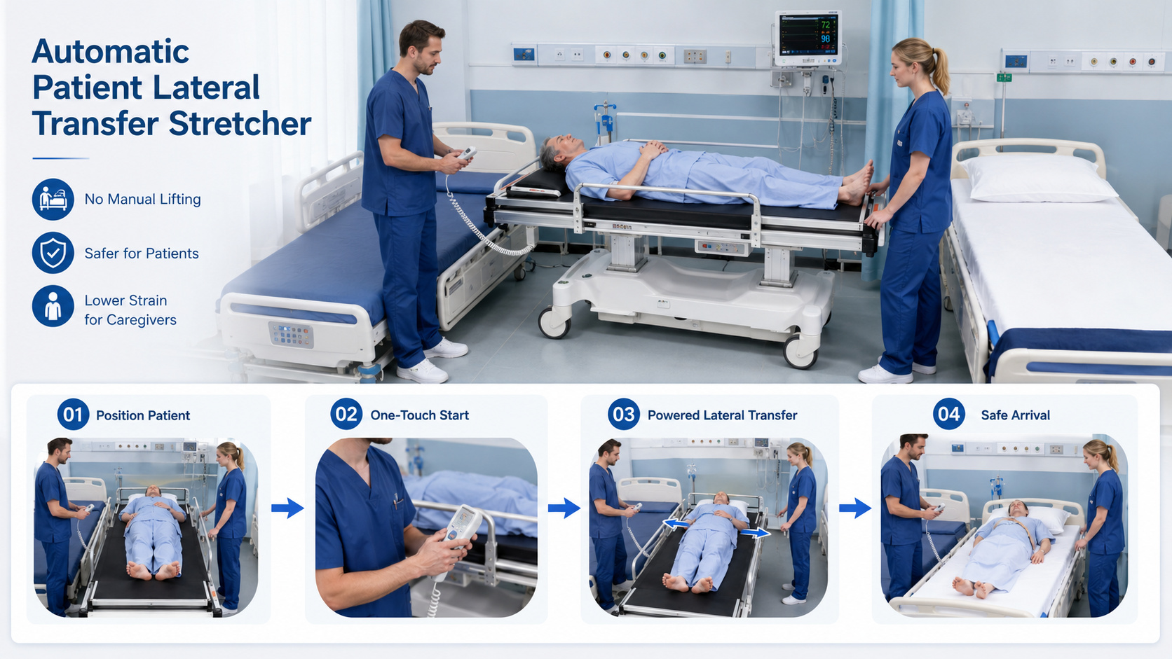 Automatic Patient Lateral Transfer Stretcher in Hospital